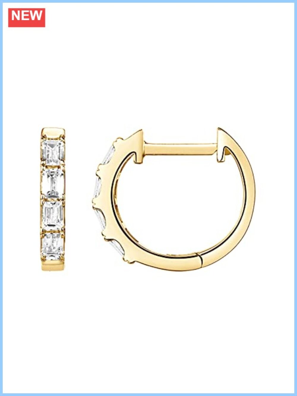 14K Gold Plated Cubic Zirconia Huggie Hoop Earrings 15mm